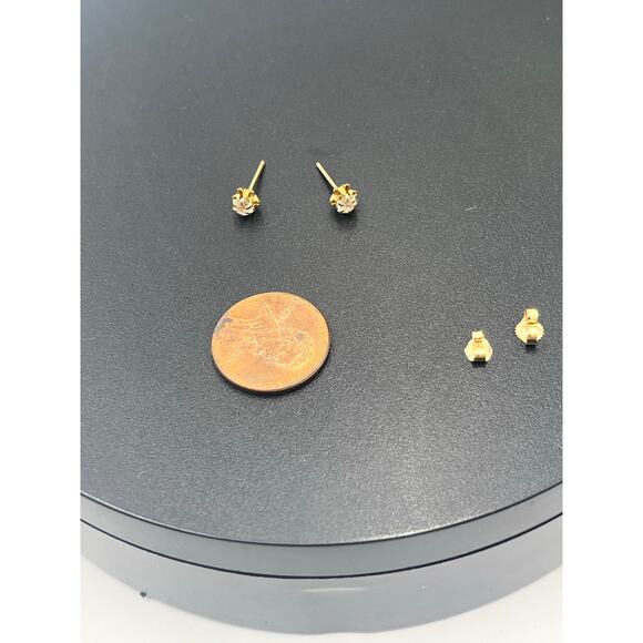 Yellow Gold 14K light Citrine Quartz 3mm Buttercup Flower Stud Earrings‎ - Picture 7 of 12